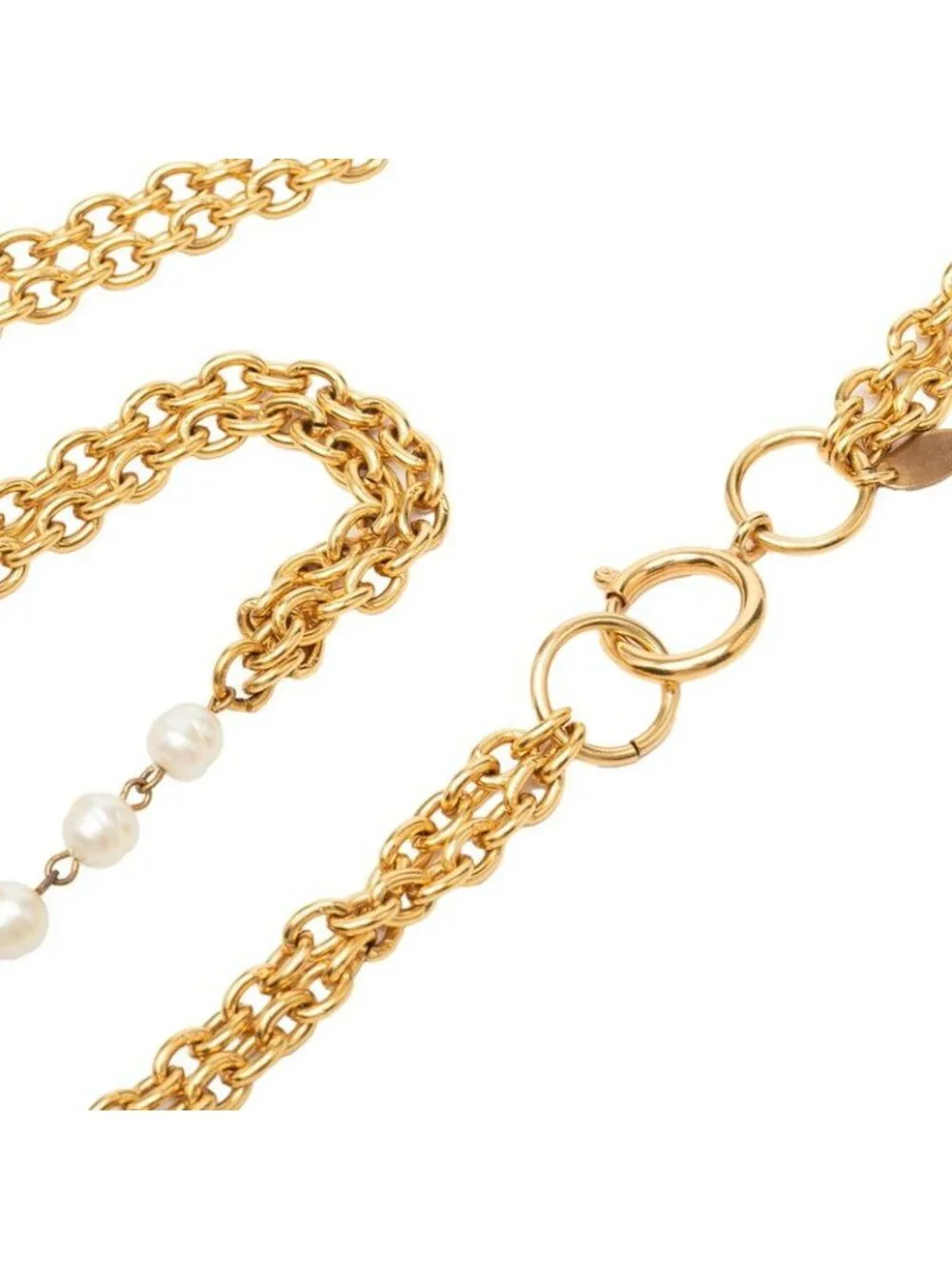 Chanel Vintage Chain Long Necklace Gold Plated Faux Pearl